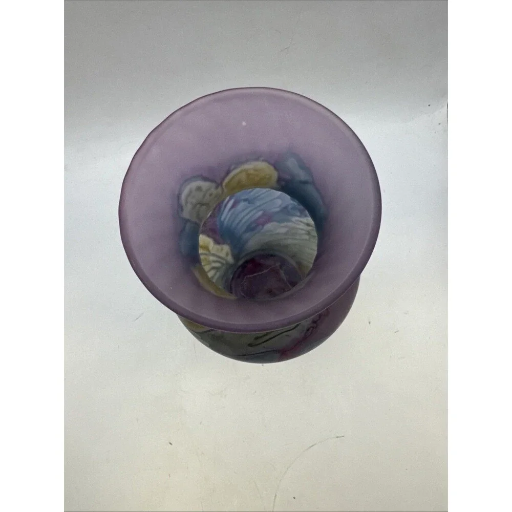 Rueven Nouveau Art Glass Frosted Hand Watercolor Painted Glass Vase Satin Matte